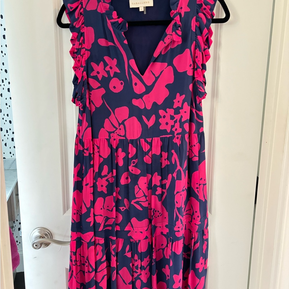 Caballero Collection Shana Dress in Navy Wine Cup Flower/ Size Small